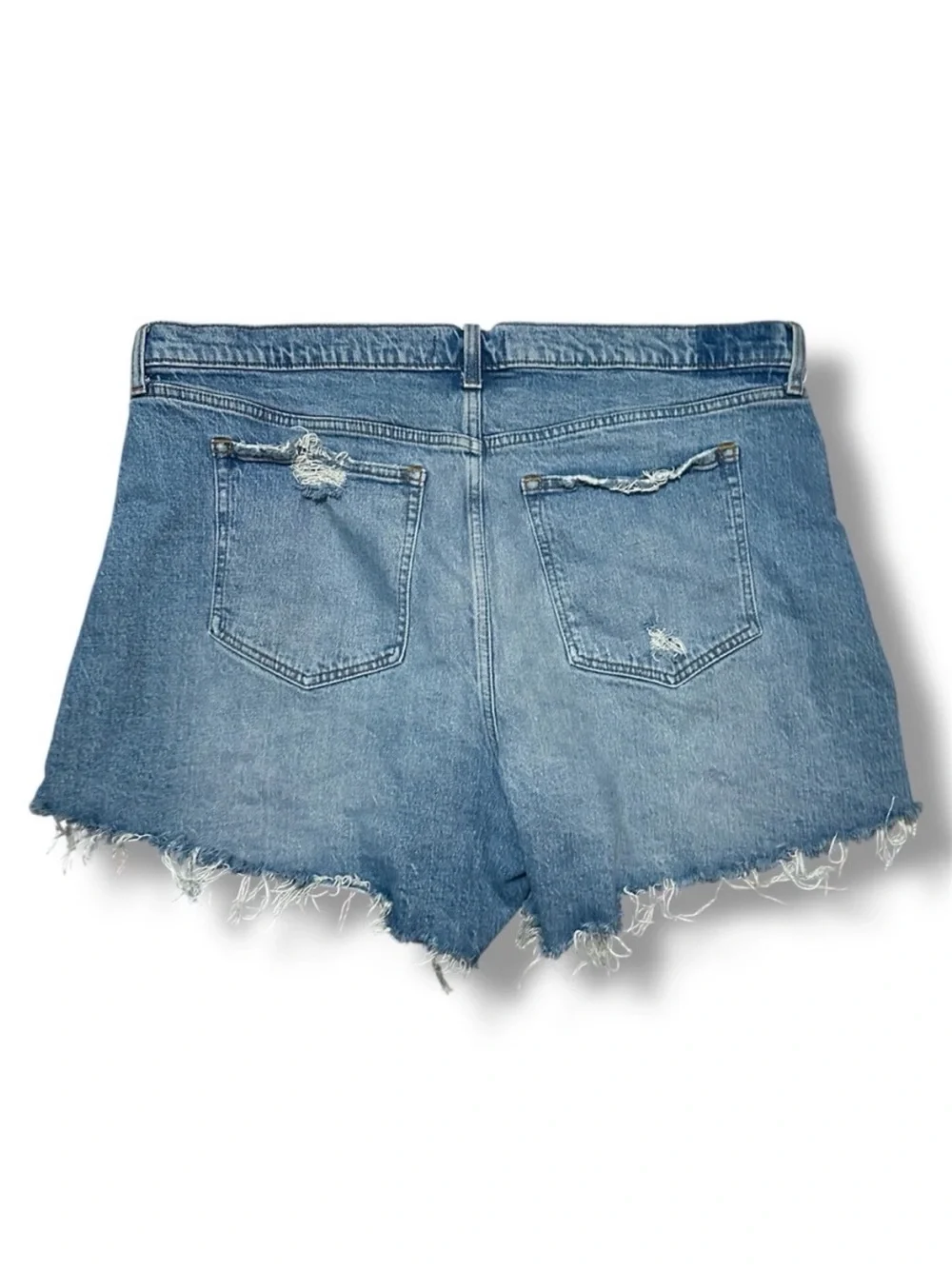 Abercrombie & Fitch Blue Jean The Dad Short High Rise Womens Plus Size 20 Frayed